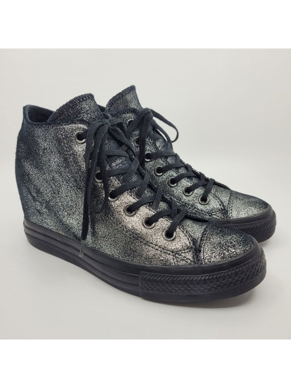 Converse Chuck Taylor All Star Hidden Heel Wedge Black Silver Sparkle Women's 9